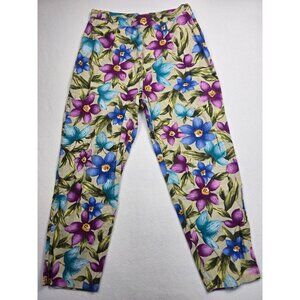 Vintage Enchante Floral Print Linen & Cotton Pants Size 13 Large